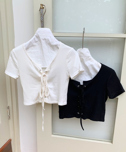 Girly Doll(ガーリードール)の「レースアップ半袖カットソー(Tシャツ/カットソー・レディース・ホワイト/ブラック・FREE)」の19枚目の写真