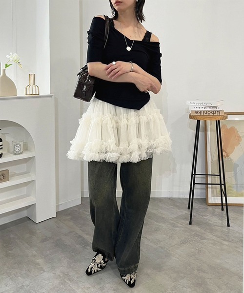 Jewelobe(ジュエローブ)の「カシュクールレースストラップオフショルTシャツ(Tシャツ/カットソー・レディース・ホワイト/ブラック/ブルー・FREE)」の20枚目の写真