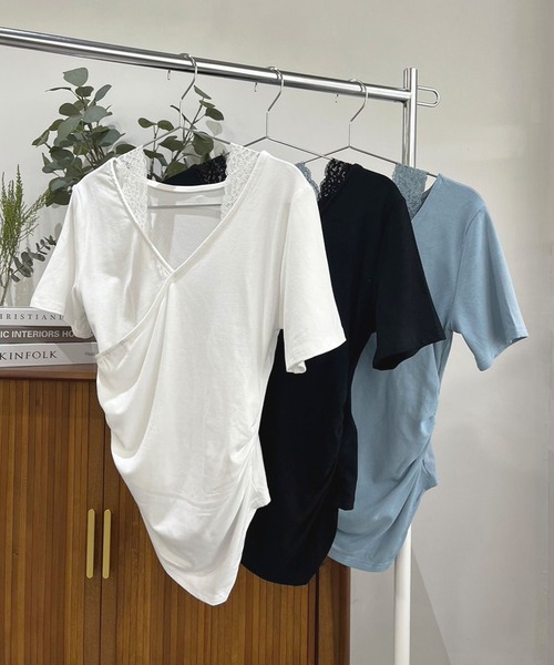Jewelobe(ジュエローブ)の「カシュクールレースストラップオフショルTシャツ(Tシャツ/カットソー・レディース・ホワイト/ブラック/ブルー・FREE)」の22枚目の写真