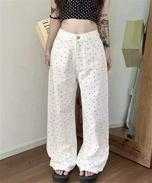 小花柄ワイドデニムパンツ