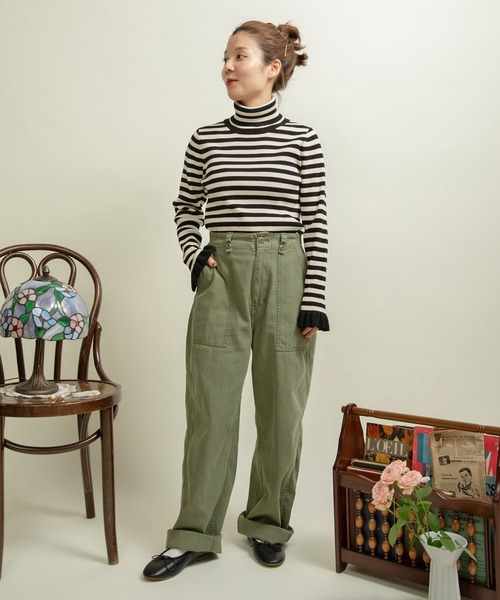 ニット セーター もちもち袖口フリル アイレットリブタートル レディース CHILD WOMAN ニット セーター もちもち袖口フリル アイレット