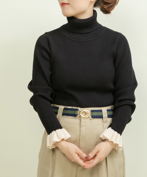 CHILD WOMAN（チャイルドウーマン）の「もちもち袖口フリル アイレットリブタートル（ニット/セーター・レディース・ブルー/ブラック系その他/アイボリー/その他/レッド/ネイビー/ブラック・FREE）」の12枚目の写真