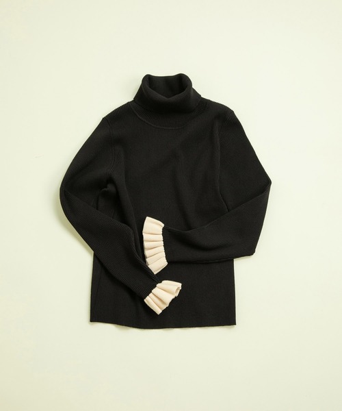 CHILD WOMAN（チャイルドウーマン）の「もちもち袖口フリル アイレットリブタートル（ニット/セーター・レディース・ブルー/ブラック系その他/アイボリー/その他/レッド/ネイビー/ブラック・FREE）」の15枚目の写真