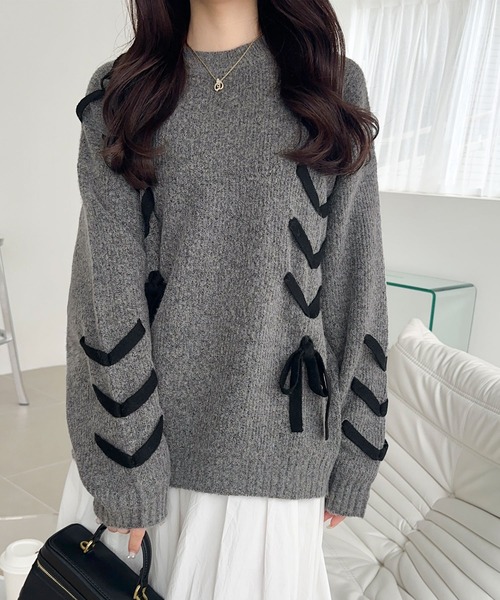 秋冬にも可愛く着れる♡パーリーゲイツ☆リボン&チェック柄ニット【未使用品】0 秋冬にも可愛く着れる♡パーリーゲイツ☆リボン&チェック柄ニット【未