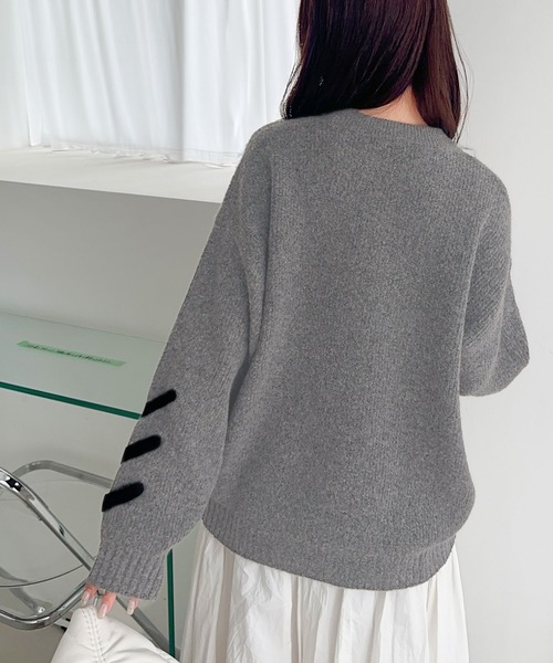 mily bilet(ミウィビレット)の「【mily bilet】リボンで魅せる大人ガーリー。リボンデザインミックスニットプルオーバー(ニット/セーター・レディース・チャコールグレー/ブラウン/アイボリー/モカ・X-LARGE/SMALL/MEDIUM/LARGE)」の15枚目の写真