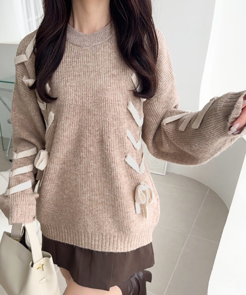 秋冬にも可愛く着れる♡パーリーゲイツ☆リボン&チェック柄ニット【未使用品】0 秋冬にも可愛く着れる♡パーリーゲイツ☆リボン&チェック柄ニット【未