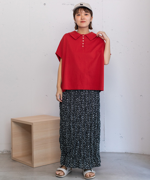 POU DOU DOU(プードゥドゥ)の「並びボタン衿付きトップス(Tシャツ/カットソー・レディース・レッド/オフホワイト/ネイビー/ブラウン・M)」の10枚目の写真