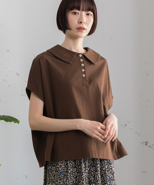 POU DOU DOU(プードゥドゥ)の「並びボタン衿付きトップス(Tシャツ/カットソー・レディース・レッド/オフホワイト/ネイビー/ブラウン・M)」の12枚目の写真