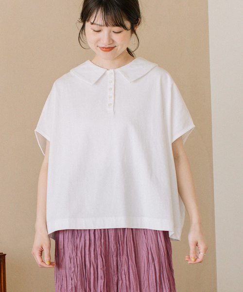 POU DOU DOU(プードゥドゥ)の「並びボタン衿付きトップス(Tシャツ/カットソー・レディース・レッド/オフホワイト/ネイビー/ブラウン・M)」の19枚目の写真