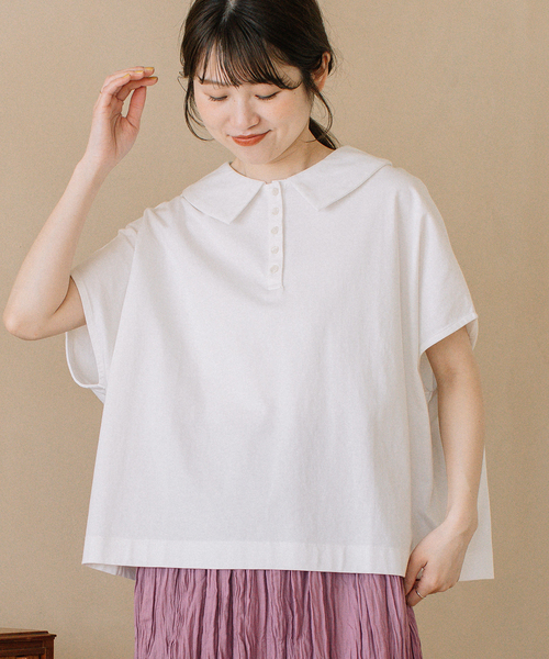 POU DOU DOU(プードゥドゥ)の「並びボタン衿付きトップス(Tシャツ/カットソー・レディース・レッド/オフホワイト/ネイビー/ブラウン・M)」の21枚目の写真
