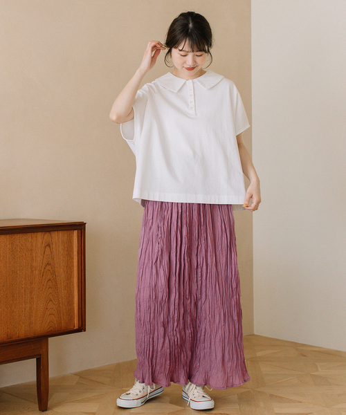 POU DOU DOU(プードゥドゥ)の「並びボタン衿付きトップス(Tシャツ/カットソー・レディース・レッド/オフホワイト/ネイビー/ブラウン・M)」の22枚目の写真