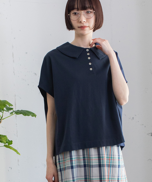 セール】並びボタン衿付きトップス（Tシャツ/カットソー）｜POU