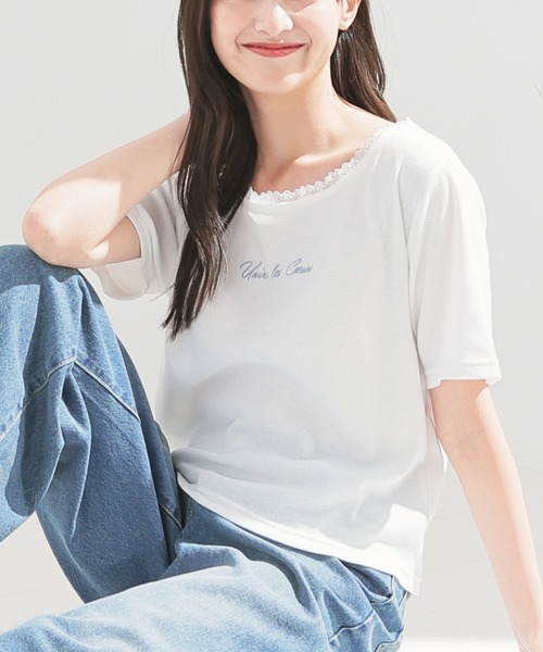 セール】レース付ロゴトップス（Tシャツ/カットソー）｜Honeys