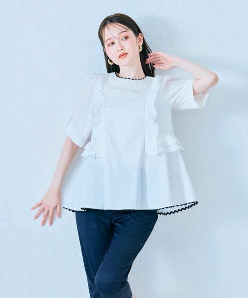 ブラウス シャツ バイカラーロゴ刺繍2wayシャツ レディース WHITE JOOLA（ホワイトジョーラ）の「バックサテンジョーゼット