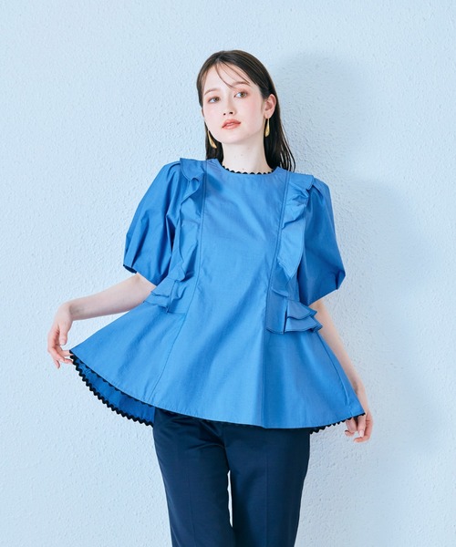 deres デレス11th half sleeve blouseシャツ　ブラウス バイカラーブラウス／7分袖／レギュラーカラー／ウォッシャブル