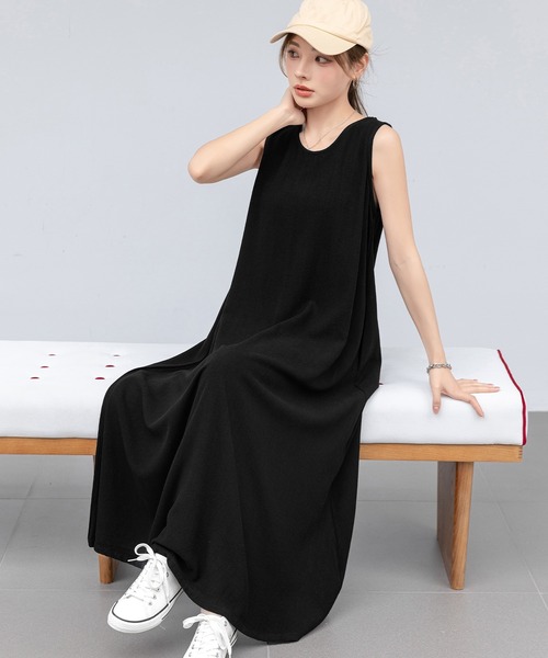 ノースリーブフレアワンピース春夏用 ノースリーブロングフレアワンピース - SOÉJU online store