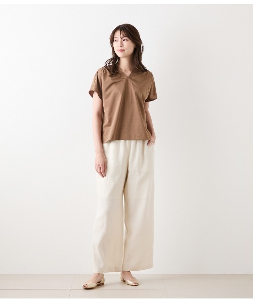 NEWYORKER(ニューヨーカー)の「【接触冷感】ハイツイストツイル Vネック半袖プルオーバー(Tシャツ/カットソー・レディース・ベージュ系その他/ネイビー・M/L)」の3枚目の写真