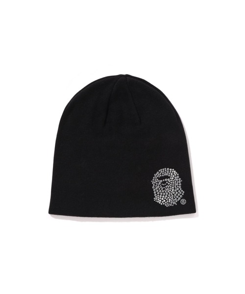 A BATHING APE 　ビーニー スワロフスキー ブラック キャップ CRYSTAL APE HEAD BEANIE（ニットキャップ/ビーニー）｜A