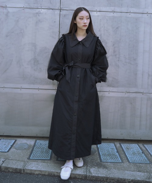 HONEY MI HONEY（ハニーミーハニー）の「tulle layered trench coat（トレンチコート・レディース・アイボリー/ブラック・FREE）」の6枚目の写真
