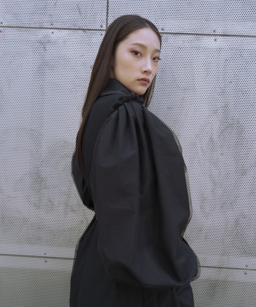 HONEY MI HONEY（ハニーミーハニー）の「tulle layered trench coat（トレンチコート・レディース・アイボリー/ブラック・FREE）」の9枚目の写真
