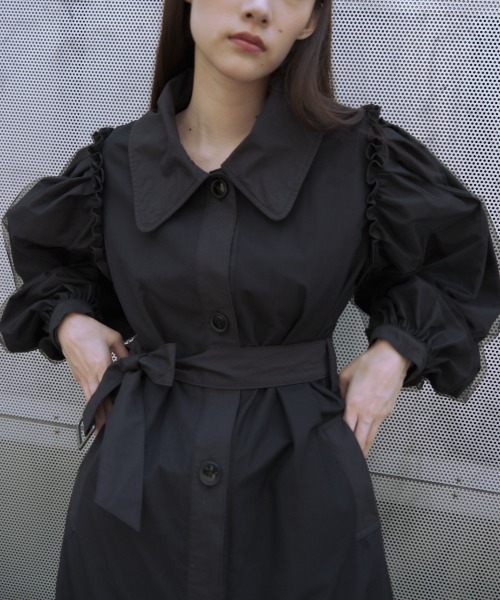 HONEY MI HONEY（ハニーミーハニー）の「tulle layered trench coat（トレンチコート・レディース・アイボリー/ブラック・FREE）」の10枚目の写真