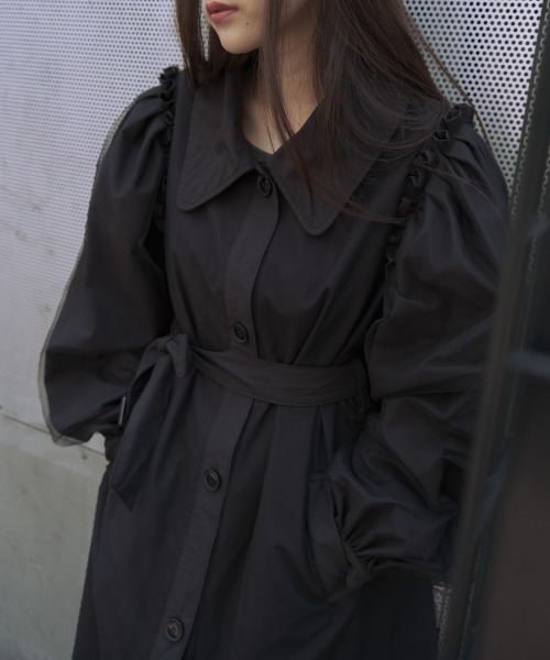 HONEY MI HONEY（ハニーミーハニー）の「tulle layered trench coat（トレンチコート・レディース・アイボリー/ブラック・FREE）」の12枚目の写真