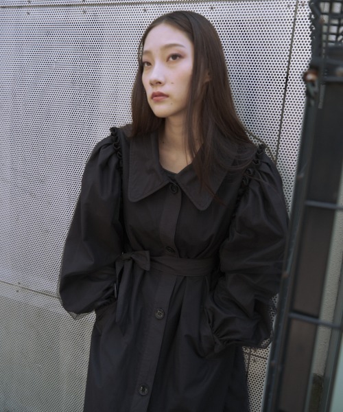 HONEY MI HONEY（ハニーミーハニー）の「tulle layered trench coat（トレンチコート・レディース・アイボリー/ブラック・FREE）」の13枚目の写真