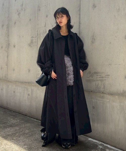 HONEY MI HONEY（ハニーミーハニー）の「tulle layered trench coat（トレンチコート・レディース・アイボリー/ブラック・FREE）」の14枚目の写真