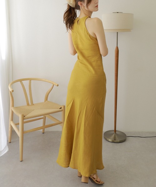 LAULEN(ローレン)の「linen american sleeve long dress /リネンナローアメリカンスリーブロングドレス(ワンピース・レディース・グリーン/イエロー・S/M)」の7枚目の写真