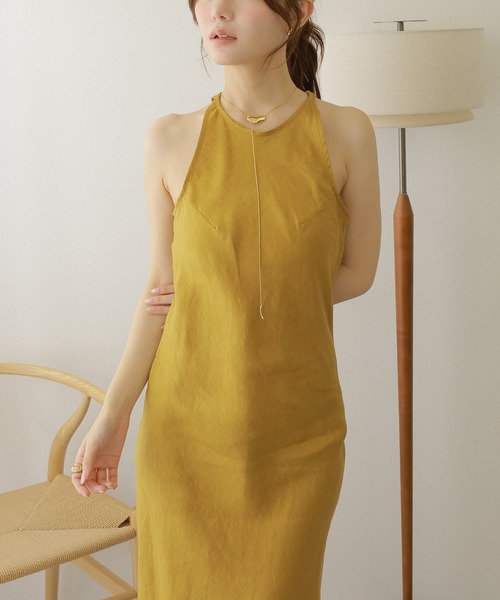 LAULEN(ローレン)の「linen american sleeve long dress /リネンナローアメリカンスリーブロングドレス(ワンピース・レディース・グリーン/イエロー・S/M)」の8枚目の写真