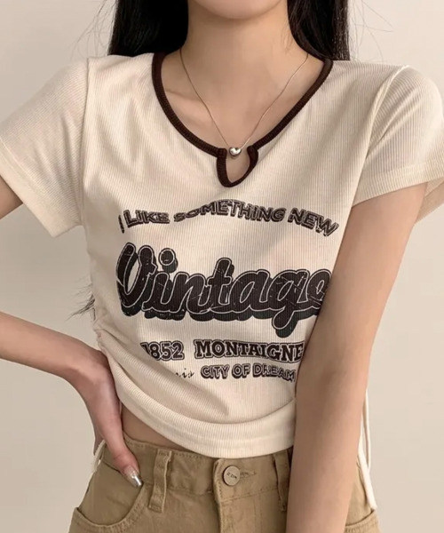 セール】サイドシャーリング リブTシャツ（Tシャツ/カットソー