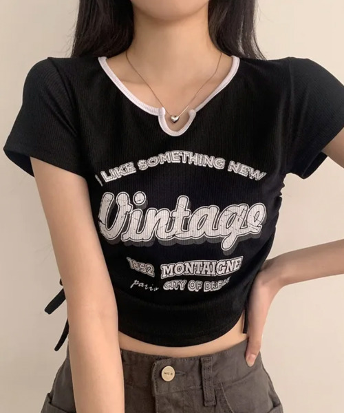 セール】サイドシャーリング リブTシャツ（Tシャツ/カットソー