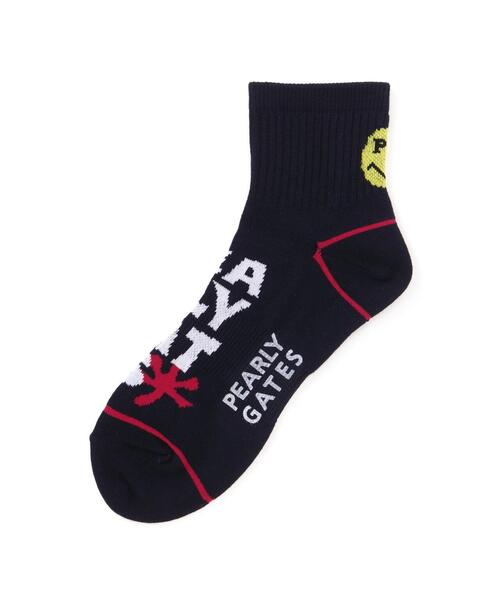 PEARLY GATES（パーリーゲイツ）の「【PEARLY GATES】BIGロゴショートソックス (LADIES)（ソックス/靴下・レディース・ホワイト/グリーン系その他/ネイビー・FREE）」の3枚目の写真