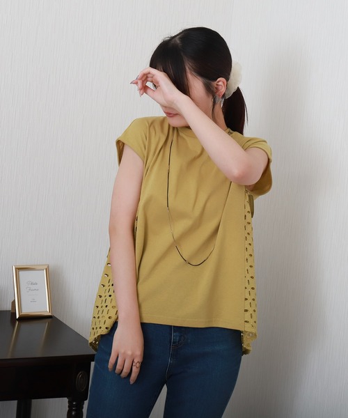 libelle more（リベル モア）の「サイド刺繍レース切替カットソー（Tシャツ/カットソー・レディース・ブルー/ブラック/イエロー/オフホワイト・L/M）」の10枚目の写真