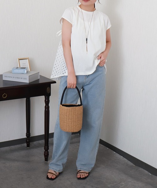 libelle more（リベル モア）の「サイド刺繍レース切替カットソー（Tシャツ/カットソー・レディース・ブルー/ブラック/イエロー/オフホワイト・L/M）」の7枚目の写真