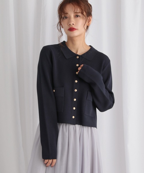 mysty woman（ミスティウーマン）の「ポケツキニットポロカーディガン　582022（カーディガン/ボレロ・レディース・グレイッシュブルー/アイボリー/ネイビー・FREE）」の2枚目の写真
