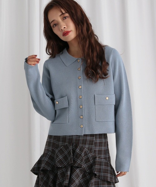 mysty woman（ミスティウーマン）の「ポケツキニットポロカーディガン　582022（カーディガン/ボレロ・レディース・グレイッシュブルー/アイボリー/ネイビー・FREE）」の3枚目の写真