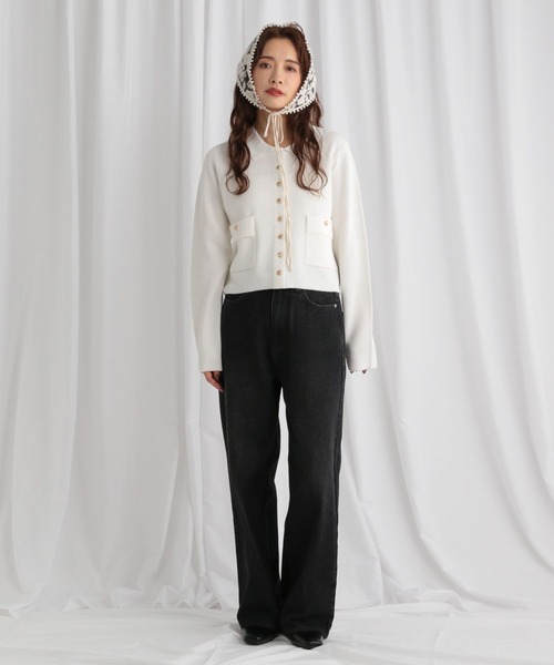 mysty woman（ミスティウーマン）の「ポケツキニットポロカーディガン　582022（カーディガン/ボレロ・レディース・グレイッシュブルー/アイボリー/ネイビー・FREE）」の4枚目の写真