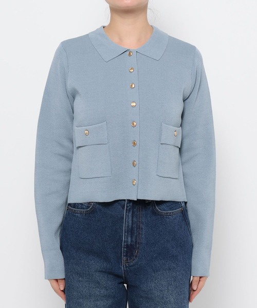 mysty woman（ミスティウーマン）の「ポケツキニットポロカーディガン　582022（カーディガン/ボレロ・レディース・グレイッシュブルー/アイボリー/ネイビー・FREE）」の7枚目の写真