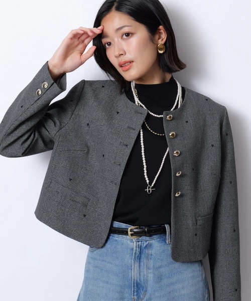 ハート刺繍ショートジャケット（その他アウター）｜JUSGLITTY