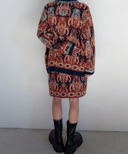 Unitage（ユニテージ）の「ブークレ総柄ジャガードニットミニスカート（スカート・レディース・ネイビー/ピンク・FREE）」の13枚目の写真
