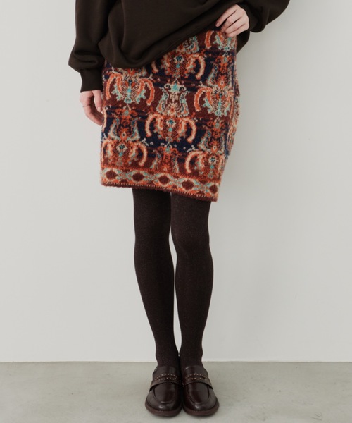 Unitage（ユニテージ）の「ブークレ総柄ジャガードニットミニスカート（スカート・レディース・ネイビー/ピンク・FREE）」の19枚目の写真