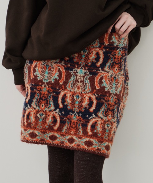 Unitage（ユニテージ）の「ブークレ総柄ジャガードニットミニスカート（スカート・レディース・ネイビー/ピンク・FREE）」の18枚目の写真