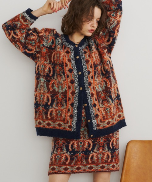 Unitage（ユニテージ）の「ブークレ総柄ジャガードニットミニスカート（スカート・レディース・ネイビー/ピンク・FREE）」の21枚目の写真