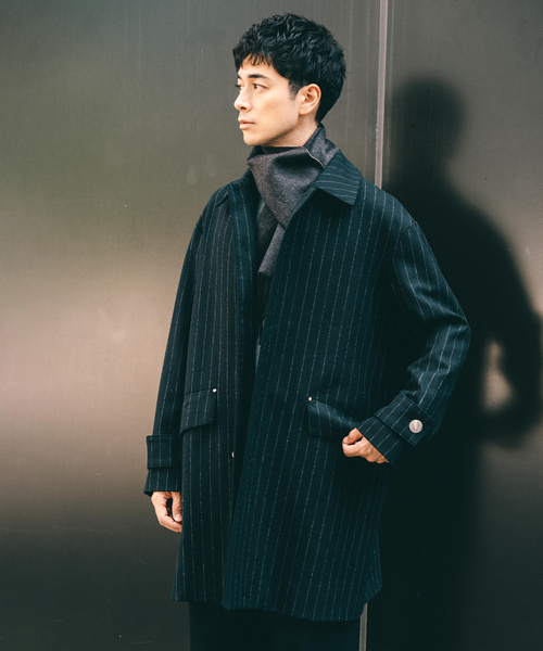 Mackintosh(マッキントッシュ)の「MACKINTOSH(マッキントッシュ) 別注 HUMBIE/ハンビー SL ”ストライプ”(ステンカラーコート・メンズ・ネイビー・34/36/38/40)」の4枚目の写真