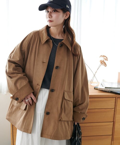 ブラウン オーバーサイズジャケット　フェイクスエードカーコート こなれて差が付く!】フェイクスエードカーコート（その他アウター