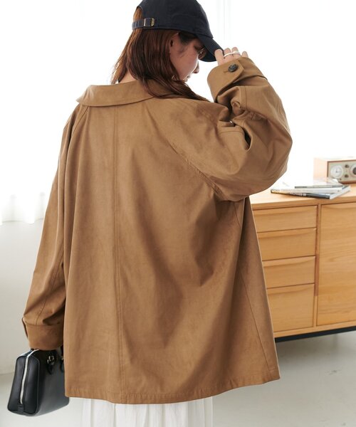 ブラウン オーバーサイズジャケット　フェイクスエードカーコート こなれて差が付く!】フェイクスエードカーコート（その他アウター