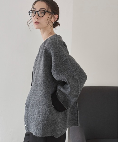 ANGIE（アンジー）の「ノーカラー 配色 ニットコート（カーディガン/ボレロ・レディース・ベージュ/ブラウン/杢グレー/チャコール/アイボリー/ライトグレー・FREE）」の22枚目の写真