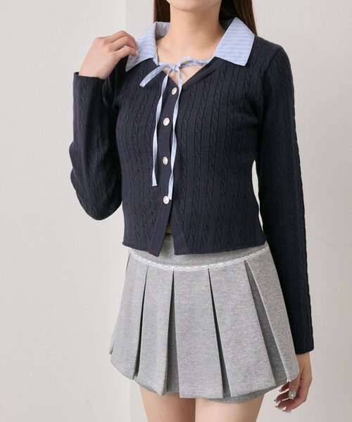 OLIVE des OLIVE（オリーブデオリーブ）の「【デイリーで着回し◎】ドッキングケーブルニット（ニット/セーター・レディース・ネイビー/モカ/オフホワイト/トップグレー・FREE）」の11枚目の写真