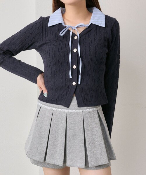 OLIVE des OLIVE（オリーブデオリーブ）の「【デイリーで着回し◎】ドッキングケーブルニット（ニット/セーター・レディース・ネイビー/モカ/オフホワイト/トップグレー・FREE）」の12枚目の写真